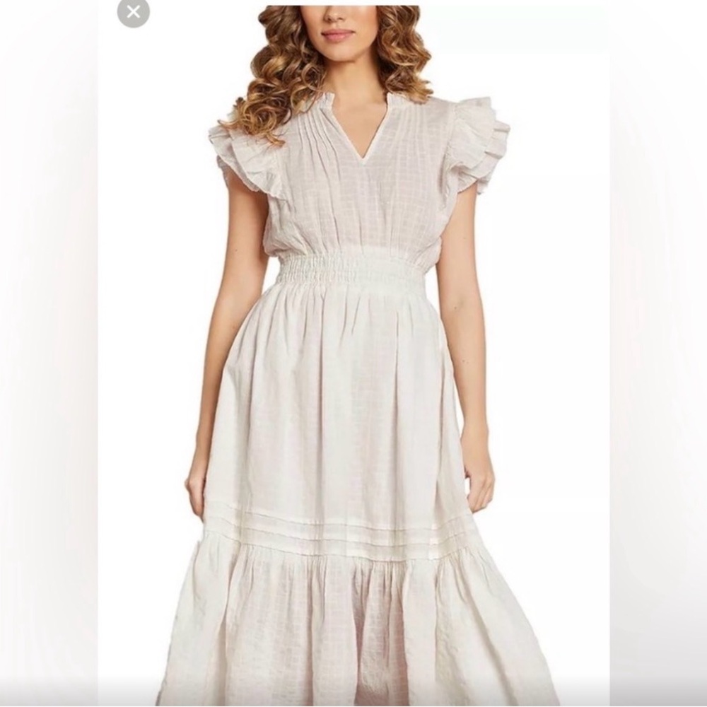Sam Edelman Cream Ruffled Sleeve Midi Dress S